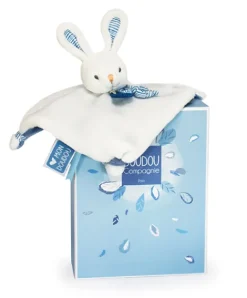 Doudou et Compagnie Mini doudou lapin bleu - 20 cm> Doudou Plat