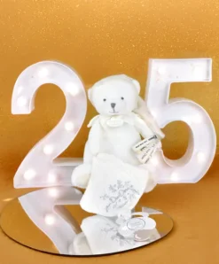 Doudou et Compagnie Ours en peluche Blanc attache-sucette - 20 cm - Collection Anniversaire><noscript><img width=