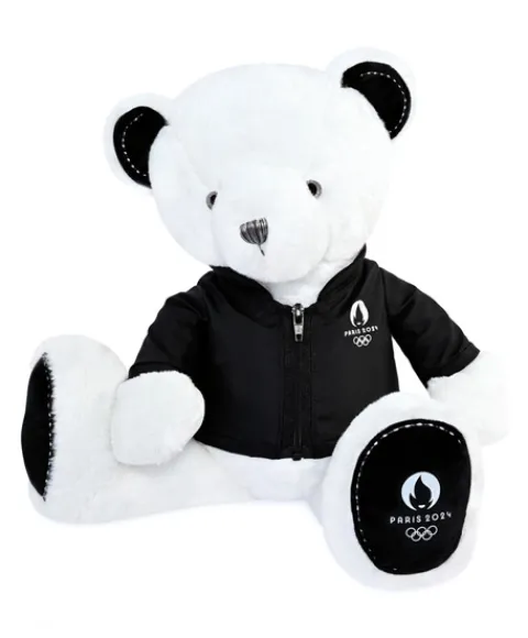 Doudou et Compagnie Ours en peluche blanc avec veste noire JO2024 - 40 cm - Collection Premium> Peluches|Les Ours En Peluche
