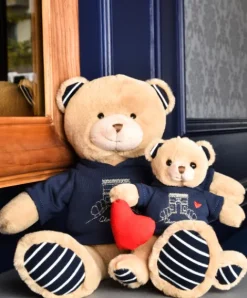 Doudou et Compagnie Ours en peluche marron avec sweat marine Champs Elysees - 28 cm><noscript><img width=