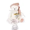 Doudou et Compagnie Ours en peluche Rose attache-sucette - 20 cm - Collection Anniversaire> Doudou Attache-Sucette