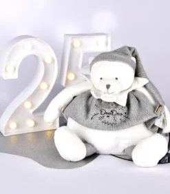 Doudou et Compagnie Peluche eveil Bébé Ours Gris - 30 cm - Collection Anniversaire><noscript><img width=