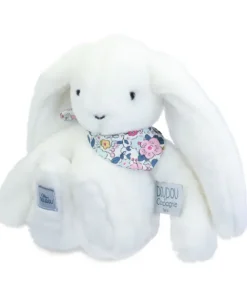 Doudou et Compagnie Peluche lapin blanc 25 cm - Lapin Fleurette> Peluches