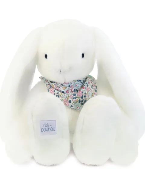 Doudou et Compagnie Peluche lapin Blanc XXL - Lapin Fleurette 50 cm> Peluches