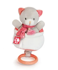 Doudou et Compagnie Peluche musicale Chat gris et corail- 20 cm> Boîte À Musique