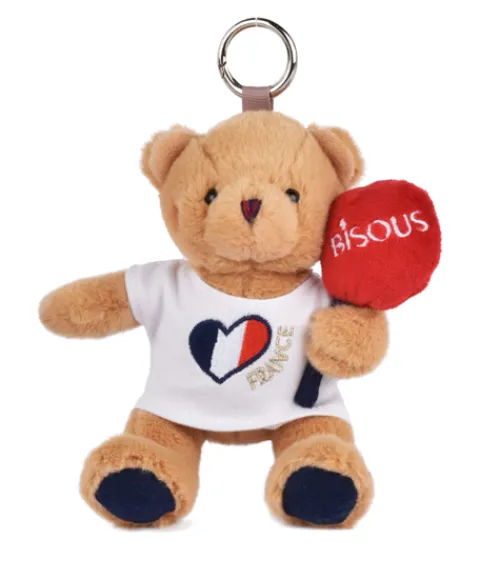 Doudou et Compagnie Peluche Ours beige porte cle - Bisous - 15 cm> Porte-Clé