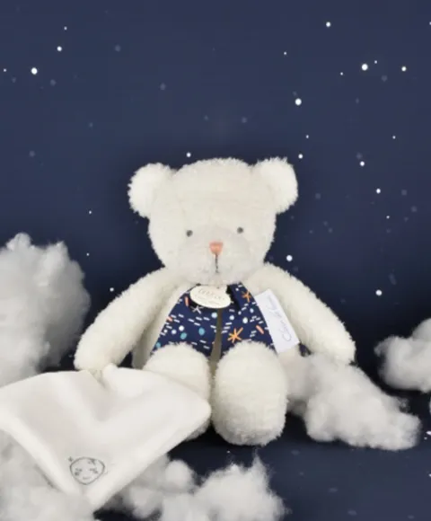 Doudou et Compagnie Peluche ours luminescent avec mouchoir - 28 cm - Clair de Lune> Doudou Mouchoir|Peluche Avec Doudou