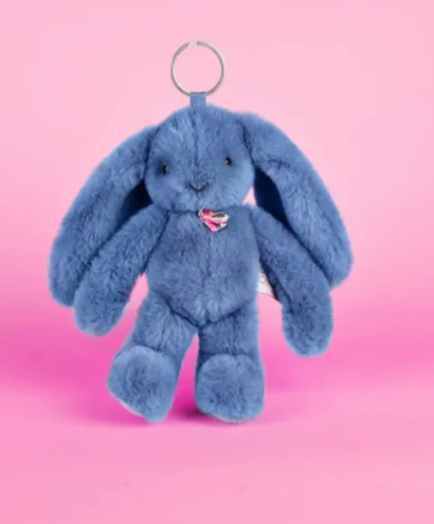 Doudou et Compagnie Porte clé en peluche Lapin Bleu- 18 cm - Lapin Fleurette> Peluches|Porte-Clé