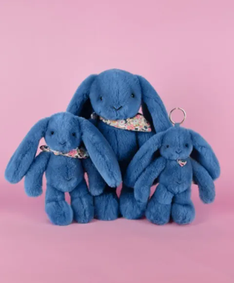 Doudou et Compagnie Porte clé en peluche Lapin Bleu- 18 cm - Lapin Fleurette> Peluches|Porte-Clé
