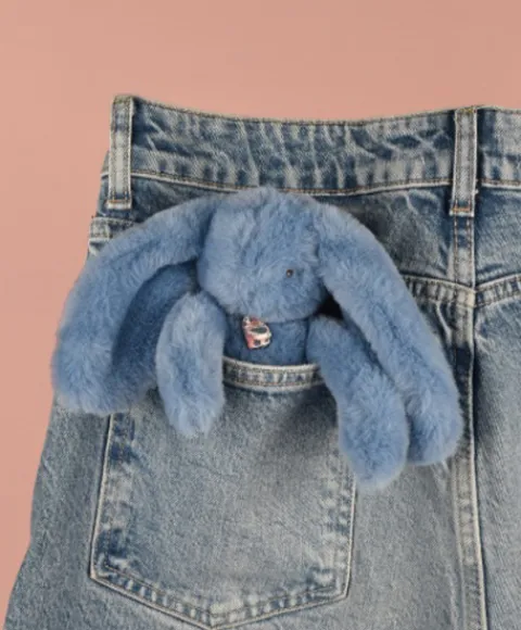 Doudou et Compagnie Porte clé en peluche Lapin Bleu- 18 cm - Lapin Fleurette> Peluches|Porte-Clé