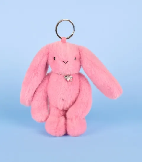 Doudou et Compagnie Porte clé en peluche Lapin Rose - 18 cm - Lapin Fleurette> Peluches|Porte-Clé