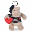 Doudou et Compagnie Porte clé hippopotame avec béret et marinière- 15 cm> Peluches|Porte-Clé