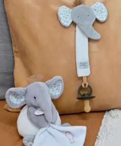 Doudou et Compagnie Attache sucette éléphant - 18 cm - gris clair