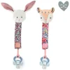 Doudou et Compagnie Attache tétine lapin rose ou faon Boh'aime -18 cm