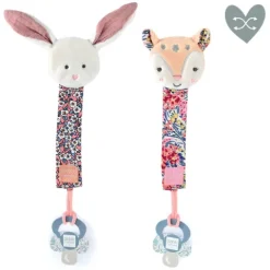Doudou et Compagnie Attache tétine lapin rose ou faon Boh'aime -18 cm