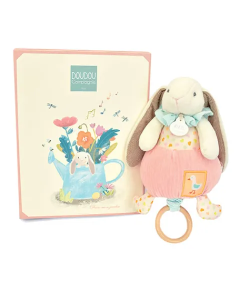 Doudou et Compagnie Boite à musique rose LAPIN CIBOULETTE - 20 cm