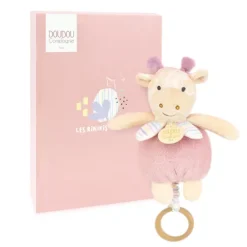 Doudou et Compagnie Boite a musique bebe - Girafe rose - 20 cm