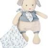 Doudou et Compagnie Chien peluche beige avec mouchoir bleu en coton BIO - 22 cm