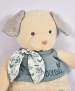 Doudou et Compagnie Chien peluche beige avec mouchoir bleu en coton BIO - 22 cm