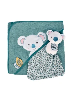 Doudou et Compagnie Coffret cadeau cape de bain et Doudou Yoca le koala - 80 x 80 cm