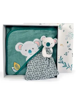 Doudou et Compagnie Coffret cadeau cape de bain et Doudou Yoca le koala - 80 x 80 cm