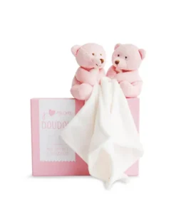 Doudou et Compagnie Coffret cadeau de 2 doudous mouchoir Ours roses