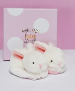 Doudou et Compagnie Coffret cadeau naissance chaussons lapin rose avec hochet - 0/6 mois