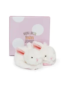 Doudou et Compagnie Coffret cadeau naissance chaussons lapin rose avec hochet - 0/6 mois