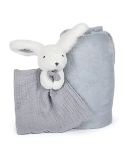 Doudou et Compagnie Coffret cadeau naissance plaid et Doudou Lapin Happy Glossy - 70 x 100 cm