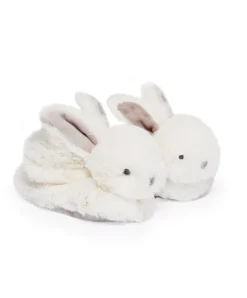 Doudou et Compagnie Coffret cadeau naissance chaussons lapin taupe avec hochet - 0/6 mois