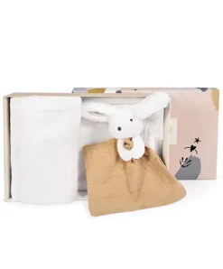 Doudou et Compagnie Coffret cadeau naissance plaid et Doudou Lapin Happy Wild - 70 x 100 cm