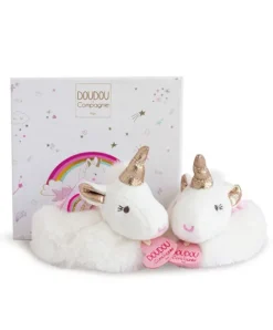 Doudou et Compagnie Coffret cadeau naissance chaussons bébé Licorne avec hochet - 0/6 mois