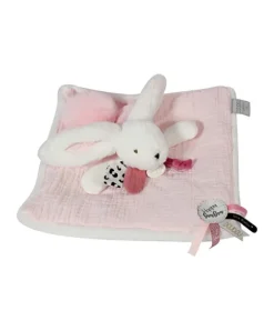 Doudou et Compagnie Coffret Doudou carré Lapin rose - Happy Blush - 25 cm