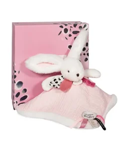 Doudou et Compagnie Coffret Doudou carré Lapin rose - Happy Blush - 25 cm