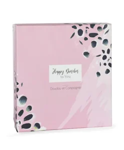 Doudou et Compagnie Coffret Doudou carré Lapin rose - Happy Blush - 25 cm