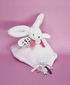Doudou et Compagnie Coffret Doudou carré Lapin rose - Happy Blush - 25 cm