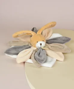 Doudou et Compagnie Coffret Doudou lapin pétales Collector taupe - 28 cm