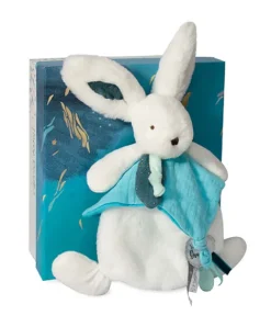 Doudou et Compagnie Coffret Doudou plat Lapin bleu - Happy Pop - 25 cm