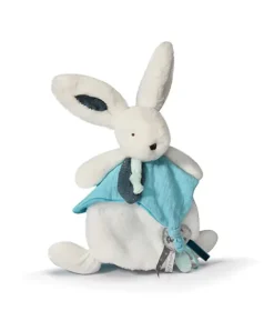 Doudou et Compagnie Coffret Doudou plat Lapin bleu - Happy Pop - 25 cm