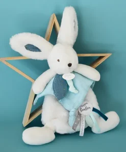 Doudou et Compagnie Coffret Doudou plat Lapin bleu - Happy Pop - 25 cm
