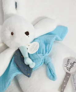 Doudou et Compagnie Coffret Doudou plat Lapin bleu - Happy Pop - 25 cm