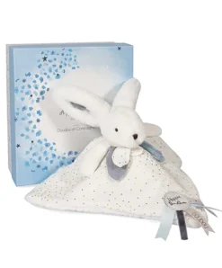 Doudou et Compagnie Coffret Doudou plat Lapin bleu - Happy Glossy - 25 cm