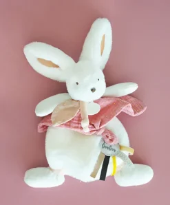 Doudou et Compagnie Coffret Doudou plat Lapin Vieux rose - Happy Boho - 25 cm