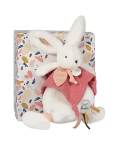 Doudou et Compagnie Coffret Doudou plat Lapin Vieux rose - Happy Boho - 25 cm