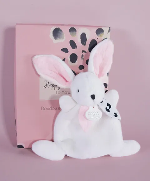 Doudou et Compagnie Coffret Mini Doudou Lapin rose - Happy Blush - 17 cm