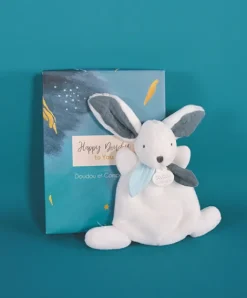 Doudou et Compagnie Coffret Mini Doudou Lapin bleu - Happy Pop - 17 cm