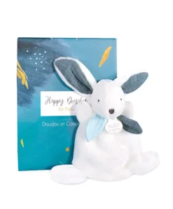 Doudou et Compagnie Coffret Mini Doudou Lapin bleu - Happy Pop - 17 cm
