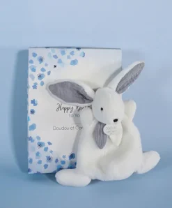 Doudou et Compagnie Coffret Mini Doudou Lapin Bleu - Happy Glossy - 17 cm