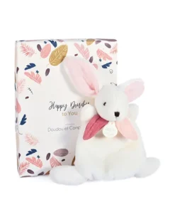 Doudou et Compagnie Coffret Mini Doudou Lapin Vieux rose - Happy Boho - 17 cm