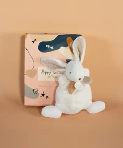 Doudou et Compagnie Coffret Mini Doudou plat Lapin beige - Happy Wild - 17 cm